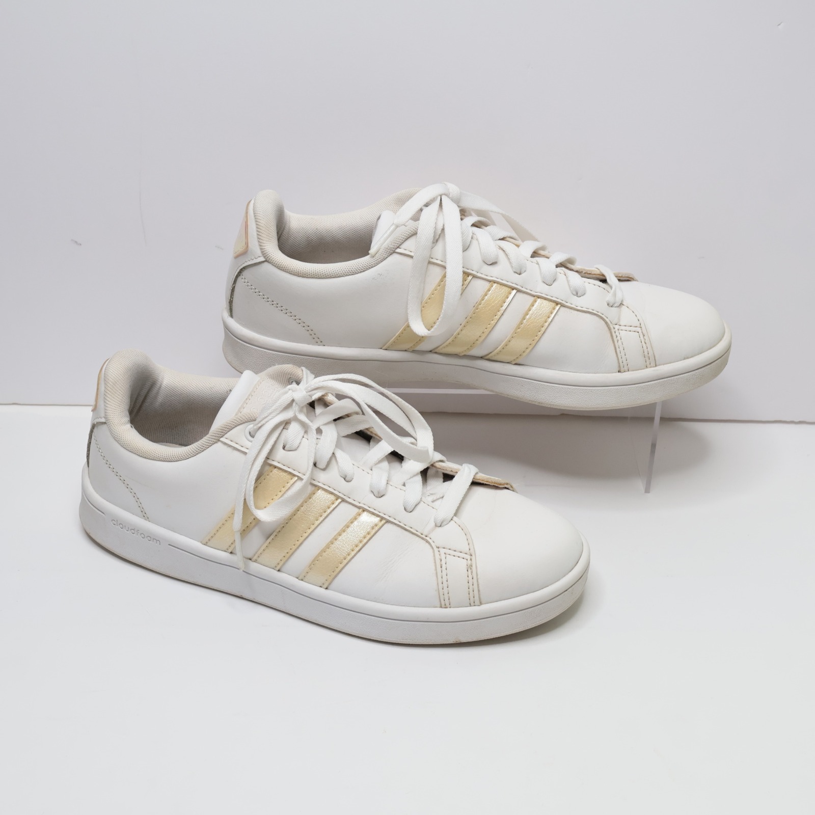 Adidas Neo Cloudfoam Advantage White Gold Metallic Sneakers Aw4286 Womens 9